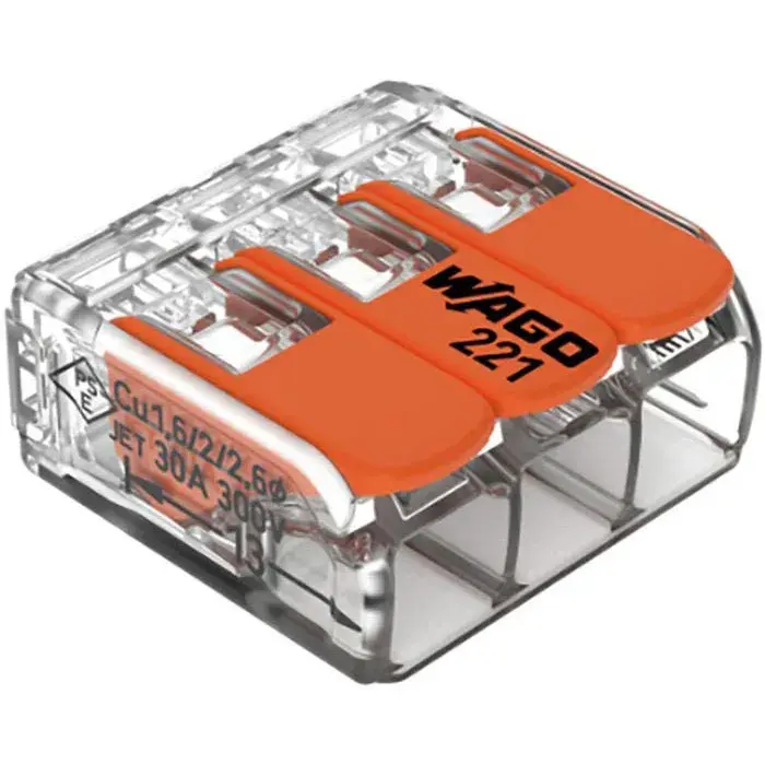 10 x Wago Verbindungsklemme Compact, 221-613, 3 Leiter, 6mm², mit Hebel