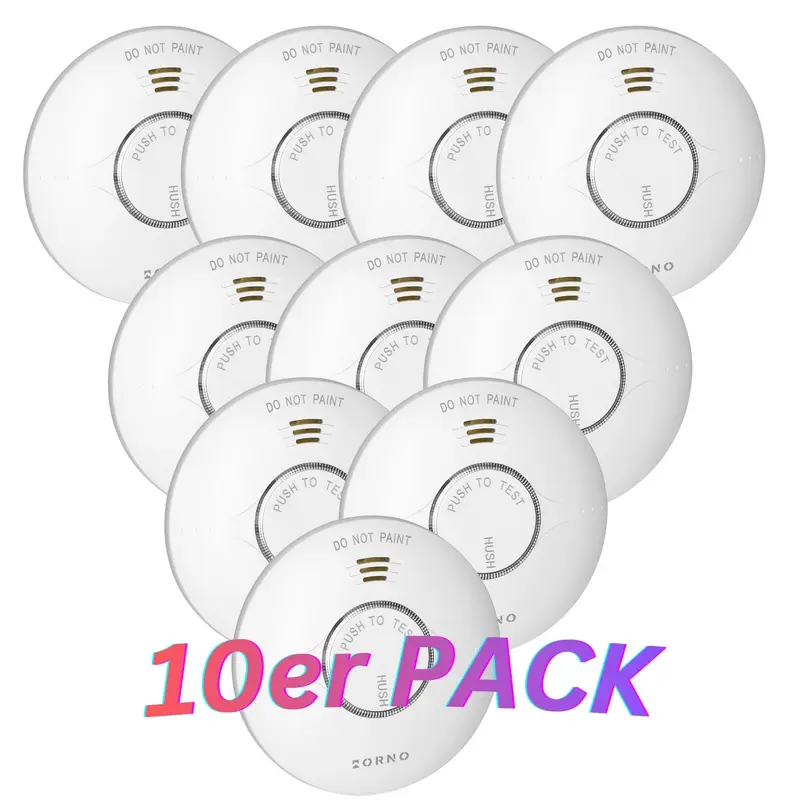 10x Orno Rauchwarnmelder mit 10-Jahres-Batterie & Sensor Feuermelder-Set EN 14604