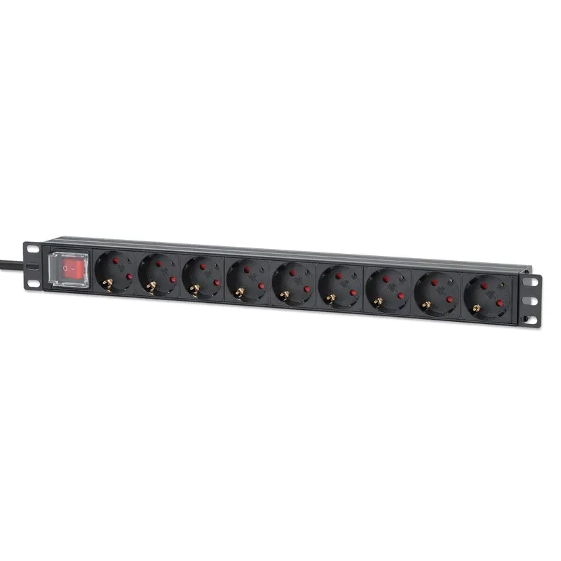 19" 9-fach Steckdosenleiste / PDU, Schutzkontakt, 1 HE