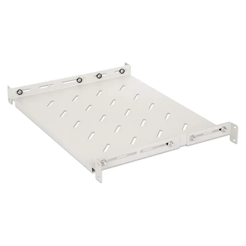 19" Fachboden mit variablen Schienen zur Festmontage, 1 HE, 350 mm Tiefe, grau