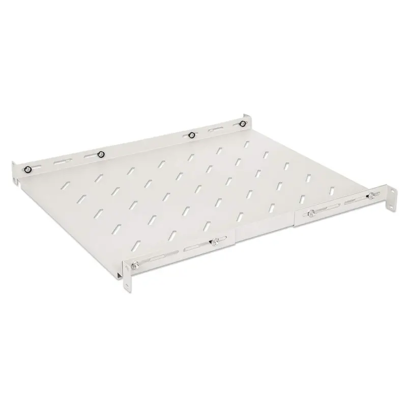 19" Fachboden mit variablen Schienen zur Festmontage, 1 HE, 550 mm Tiefe, grau