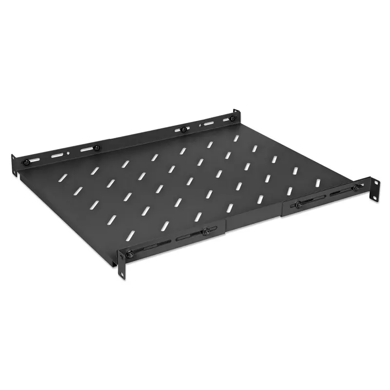 19" Fachboden mit variablen Schienen zur Festmontage, 1 HE, 550 mm Tiefe, schwarz