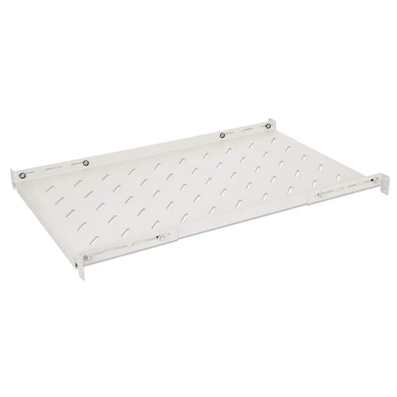 19" Fachboden mit variablen Schienen zur Festmontage, 1 HE, 750 mm Tiefe, grau