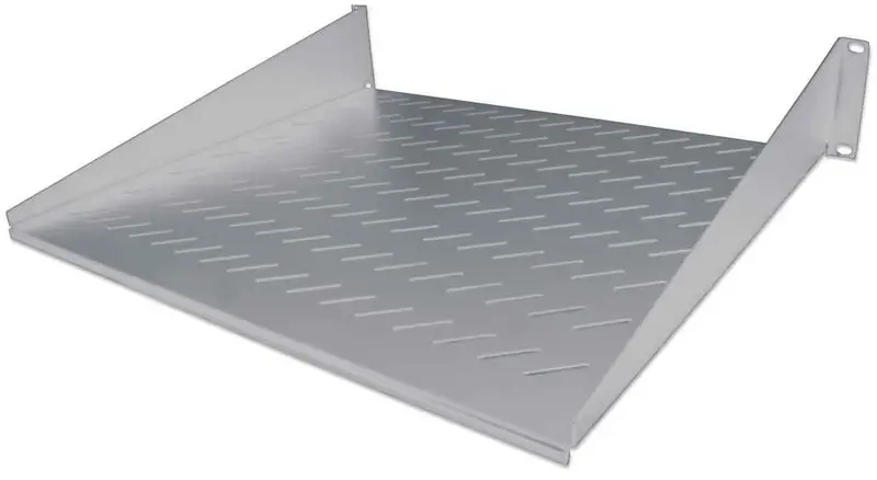 19" Fachboden zur Frontmontage, 2 HE, 400 mm Tiefe, grau