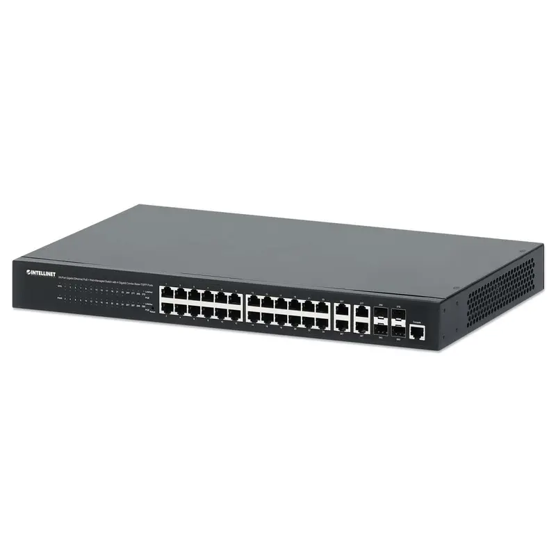 24-Port Gigabit Ethernet PoE+ Web-Managed Switch mit 4 Gigabit Kombo-Base-T/SFP-Ports