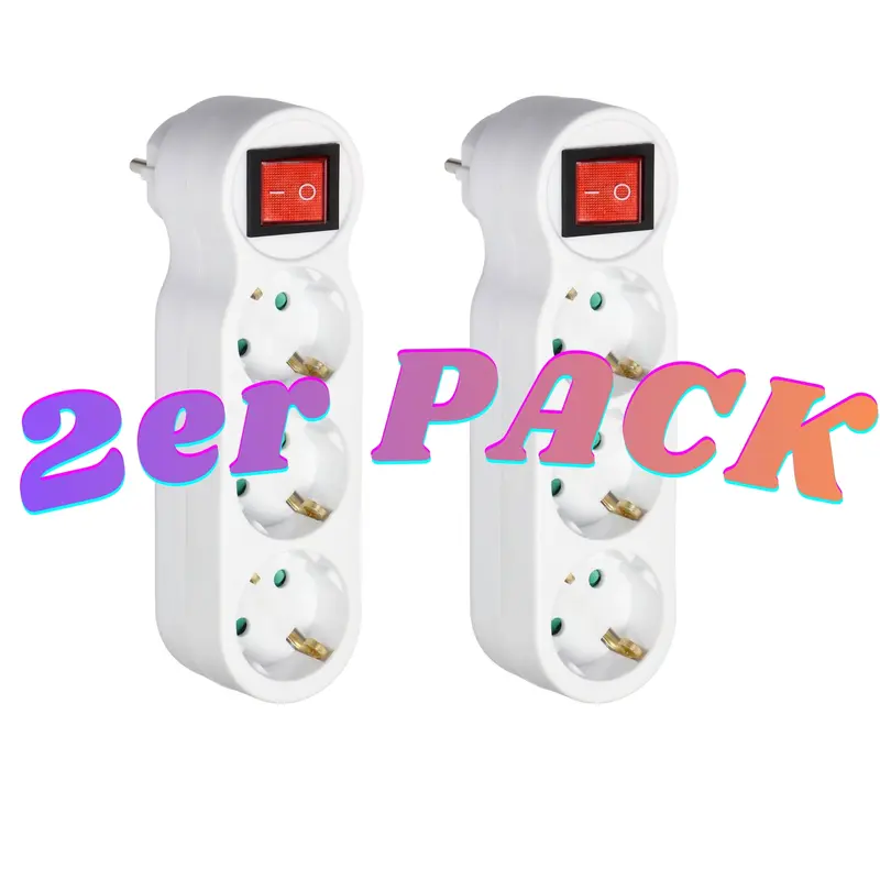 2er SET 3-Fach Mehrfachstecker Steckdosenadapter Steckdosenverteiler mit Schalter