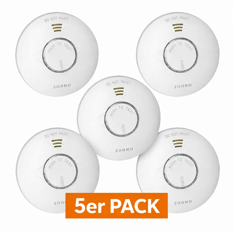5x Orno Rauchwarnmelder mit 10-Jahres-Batterie & Sensor Feuermelder-Set EN 14604