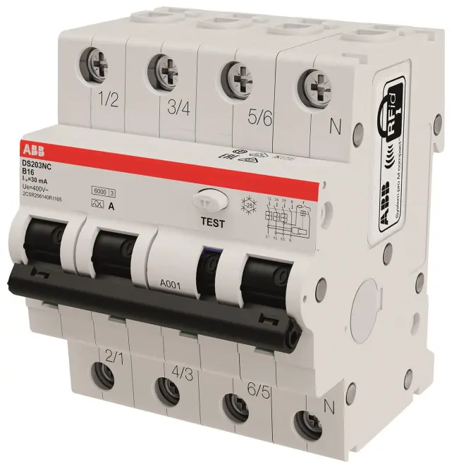 ABB FI/LS-Schalter DS203NCA-B16/0,03 DS203NCA-B16/0,03 6kA, 3P+N, Typ A, B
