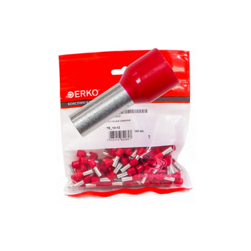 Aderendhülsen, Isoliert, maximaler Querschnitt 10mm², Kupferhülsenlänge 12 mm, 100 Stück. rot