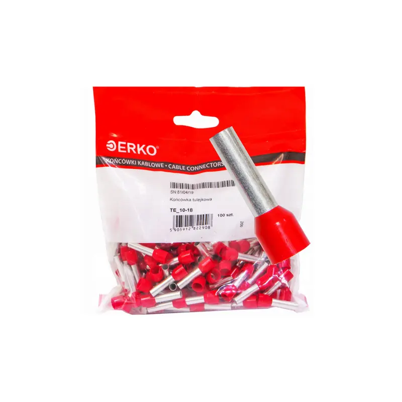 Aderendhülsen, Isoliert, maximaler Querschnitt 10mm², Kupferhülsenlänge 18 mm, 100 Stück. rot