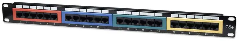 Cat5e 24-Port Patchpanel, farbkodiert, 1 HE
