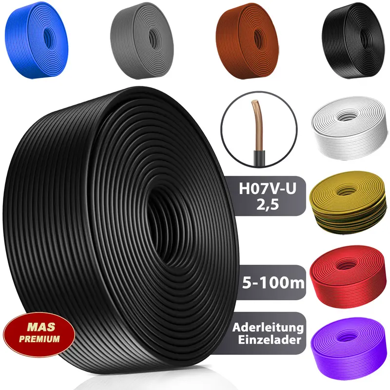 H07 V-U 2,5 mm² SW GNGE HBL BR VIO RT WS oder GR Aderleitung Eindrähtig Einzelader starr - 5 bis 100 m