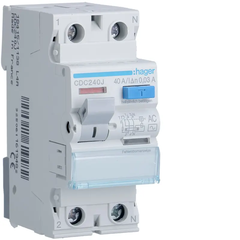 HAGER CDC240J FI-Schutzschalter 2P 40A 30mA Typ AC