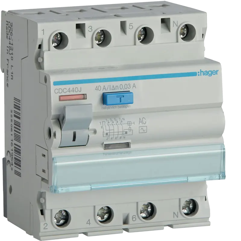 HAGER CDC440J FI-Schutzschalter 4P 40A 30mA Typ AC