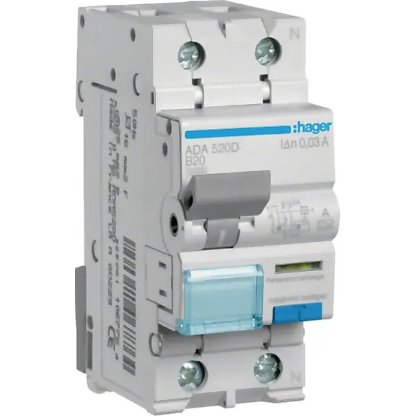 Hager FI/LS-Schalter 1P+N 10kA B-20A 30mA ADA520D