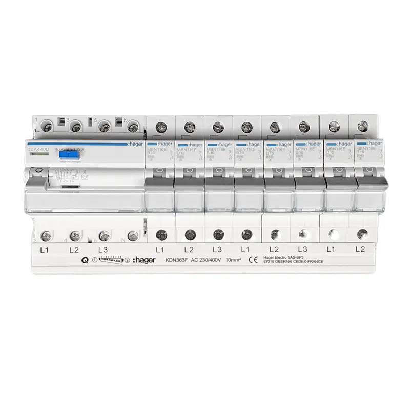Hager Set 8 x LS MBN116E + 1 x FI CDA440D + Phasenschiene KDN363F