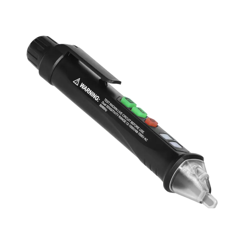 Induktiver Spannungsprüfer mit Taschenlampe, 12-1000V, AC/DC, schwarz