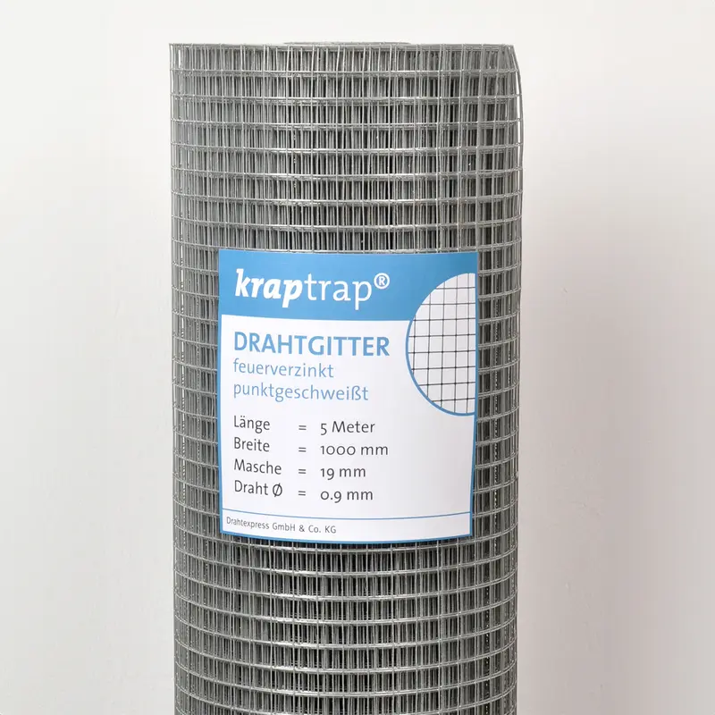 Kraptrap® feuerverzinktes Drahtgitter 19 x 19 mm mit 0,9 mm Stärke
