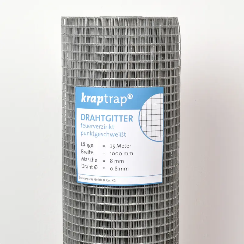Kraptrap® feuerverzinktes Drahtgitter 8 x 8 mm mit 0,8 mm Stärke