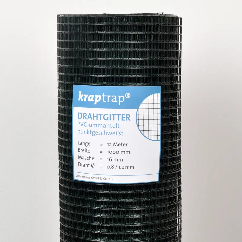 Kraptrap® schwarzes, feuerverzinktes Drahtgitter 16 x 16 mm mit 1,2 mm Gesamtstärke