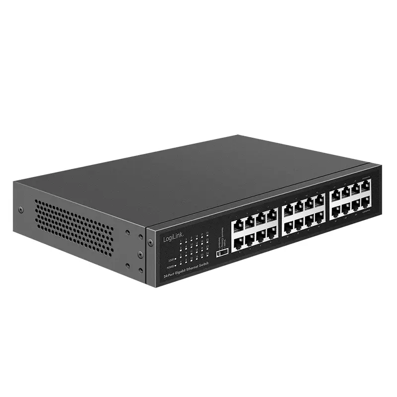LogiLink 24-Port Gigabit Switch NS1324 – Unmanaged Ethernet Netzwerk Switch, Metallgehäuse, energieeffizient, 19"-fähig