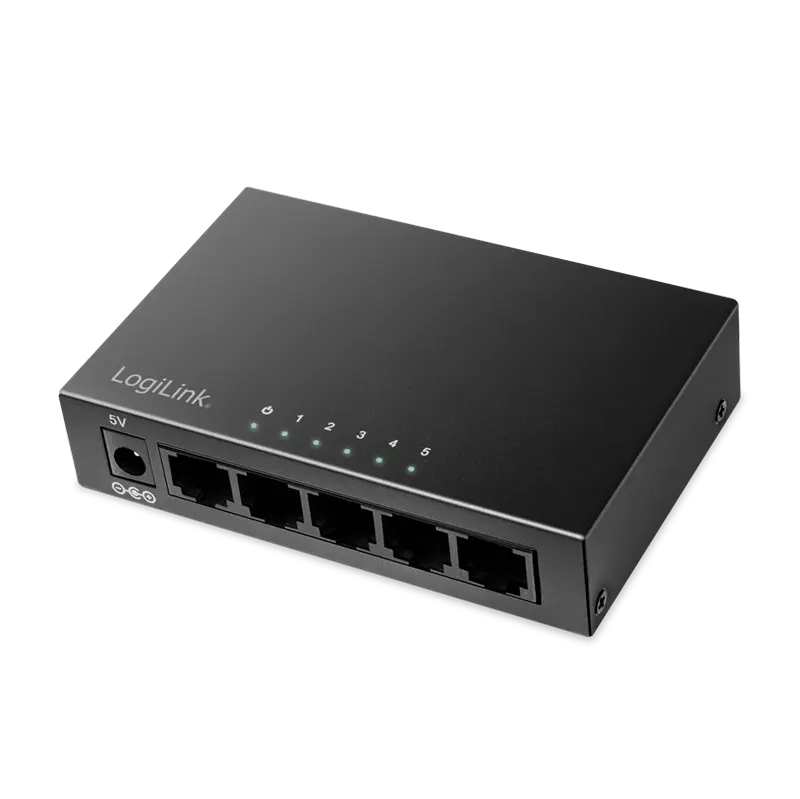 LogiLink 5-Port Gigabit Ethernet Desktop Switch, Metallgehäuse, Lüfterlos, 10/100/1000 Mbit/s