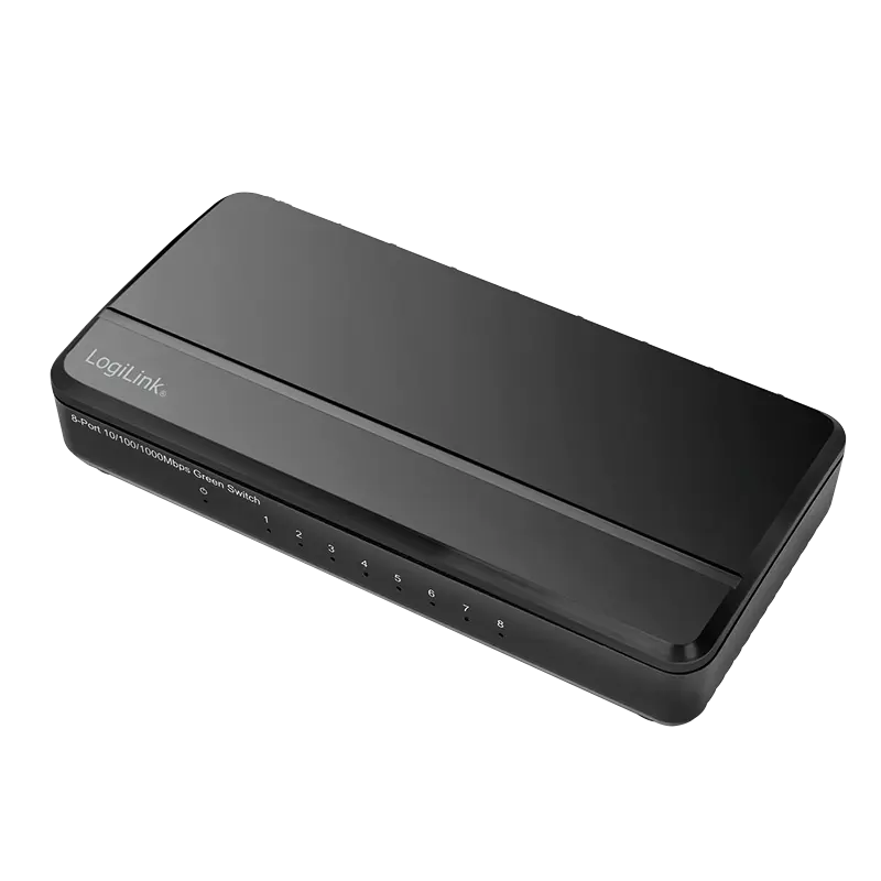 LogiLink 8-Port Gigabit Desktop Switch NS0106 – Ethernet Netzwerk Switch, 10/100/1000 Mbit/s, energieeffizient, Plug & Play