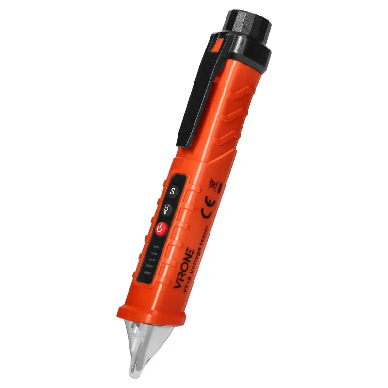 Orno Induktiver Spannungsprüfer 12–1000V AC/DC – mit Taschenlampe orange