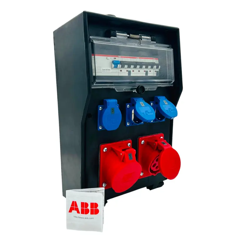 SANOS Vollgummiverteiler ABB/PCE - 1x CEE 32A 1x CEE 16A und 3x Schukodosen mit FI | SAN024