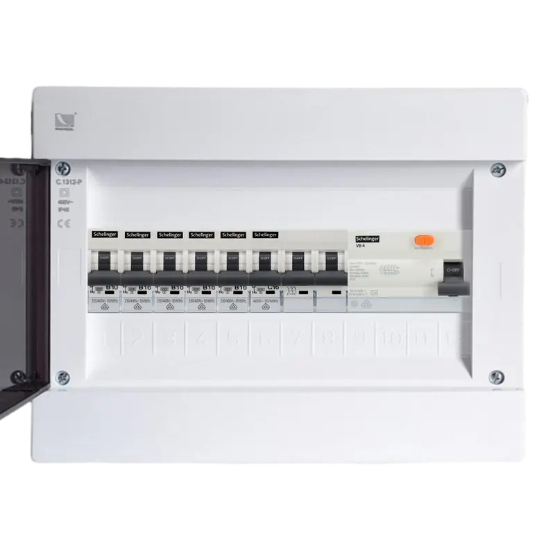 Sicherungskasten IP42 12M Komplett 1 x 1P B10 + 4 x 1P B16 + 1 x 3P C16 + FI Schutzschalter 40A VDE