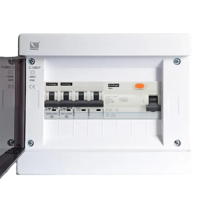 Sicherungskasten IP42 8M Komplett 1 x 1P B16 + 1 x 3P B16 + FI Schutzschalter 40A VDE
