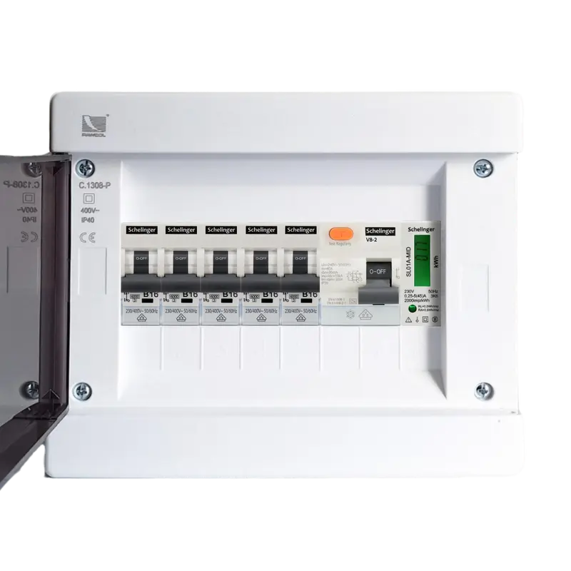 Sicherungskasten mit MID Stromzähler IP42 8M Komplett 5 x 1P B16 + FI Schutzschalter 40A VDE 1-phasig