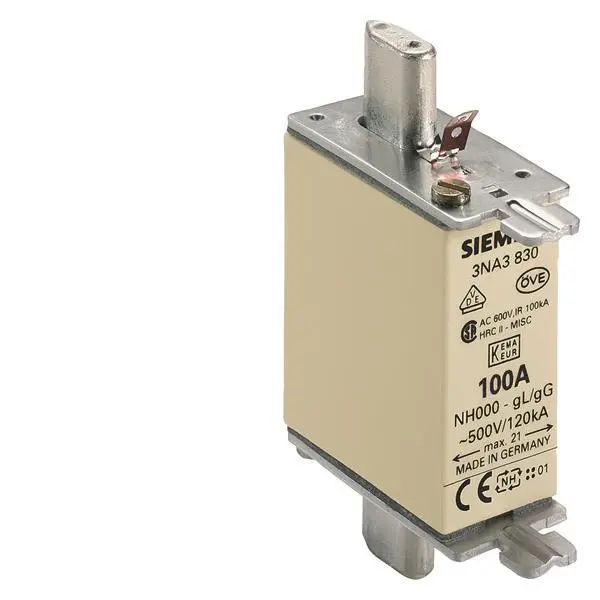 Siemens 3NA3830 NH000 100A 500VAC/250DC gL/gG Sicherung spannungsführend