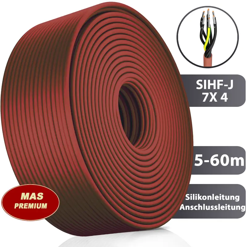 SIHF-J 7x 4 Silikonkabel Anschlussleitung Silikonleitung Saunakabel 5 bis 60m