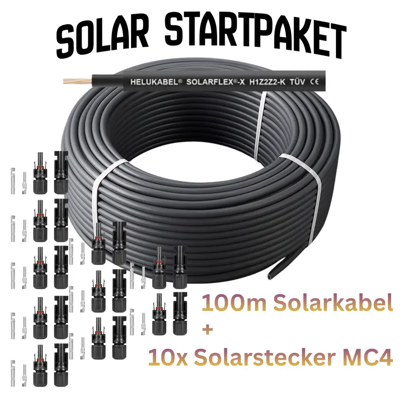 Solar Startpaket – Helukabel 100m Solarkabel + 10x MC4-Steckerset | Profi-Bundle für deine PV-Anlage | Privat 0% MwSt.