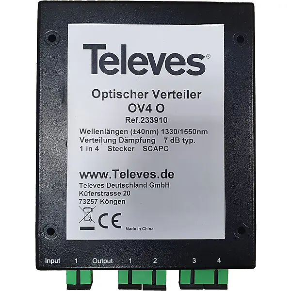 Televes Optischer 4fach Verteiler 7dB, SC/APC OV4O