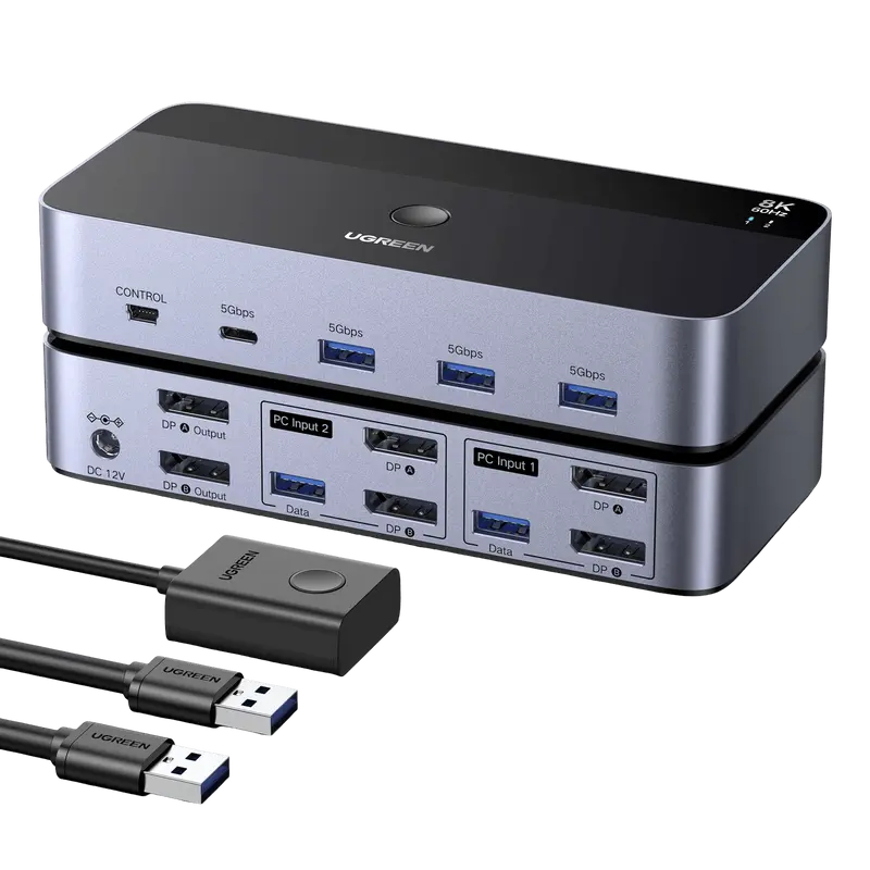 UGREEN DisplayPort-KVM-Switch für Dual-Monitore 8K@60Hz,USB 3.0
