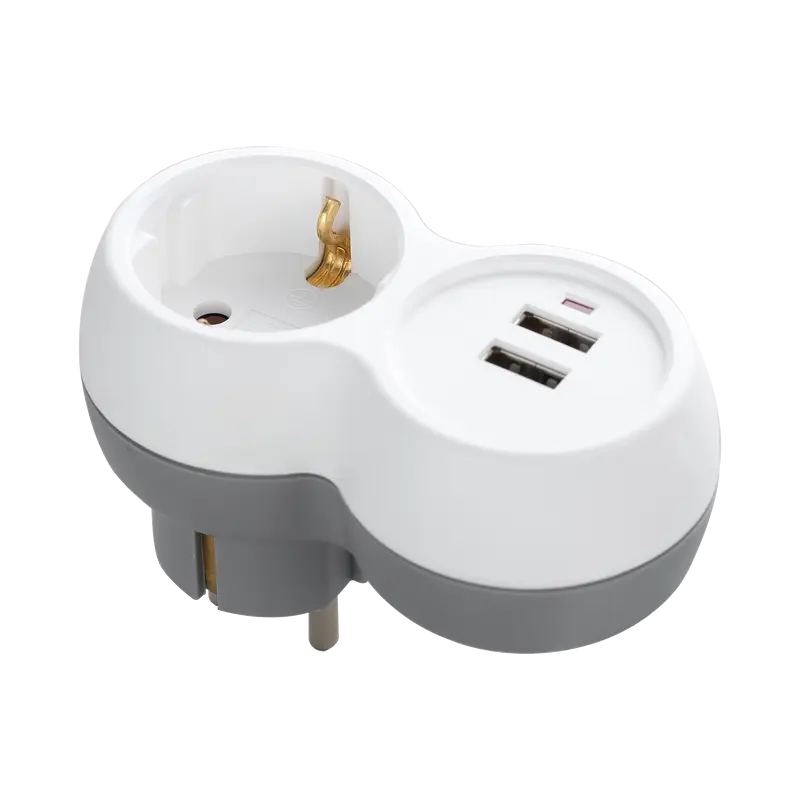 Verteiler 2P+Z (Schuko) mit 2xUSB-Ladegerät, weiß-grau