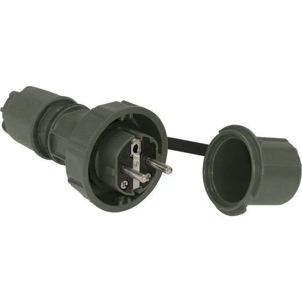 Vollgummi-Schuko-Stecker IP68, wasserdicht, olivgrün, PCE 20051-u